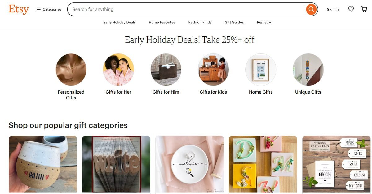 Etsy Homepage