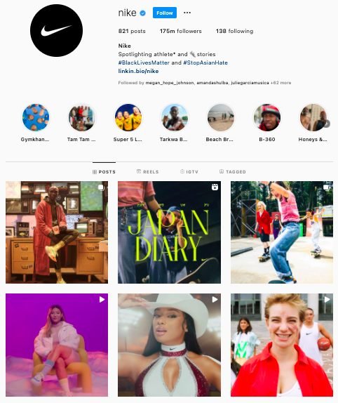 Nike Instagram page