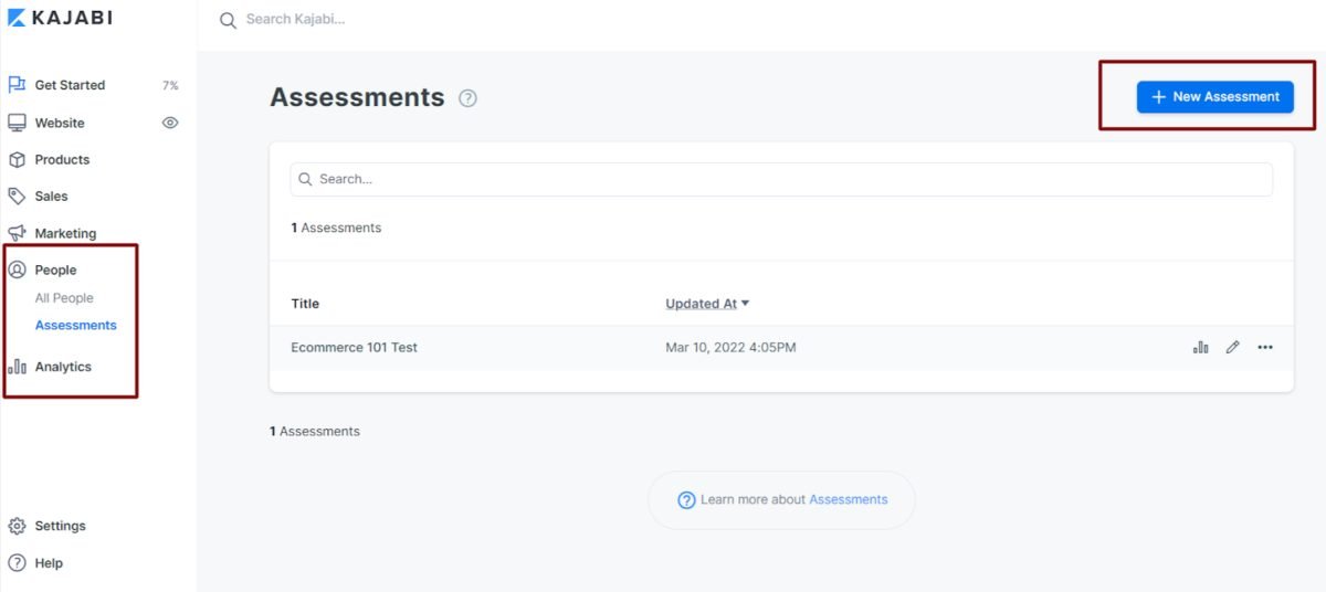 Kajabi assessment features dashboard