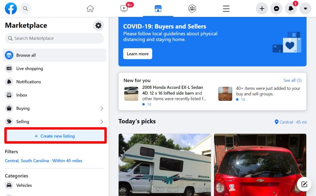 Facebook Marketplace New Listing