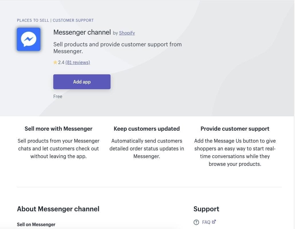 Messenger Channel Shopify App