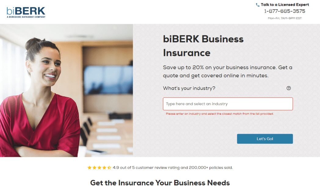 BiBERK Business Insurance Homepage