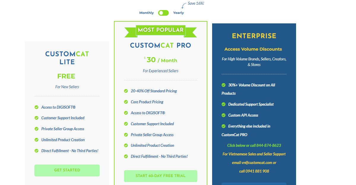 CustomCat Pricing Page 2024