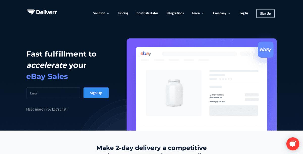 Deliverr fulfillment homepage