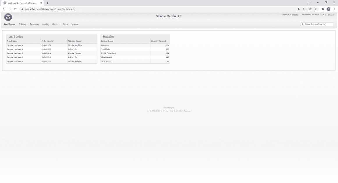 falcon fulfillment dashboard