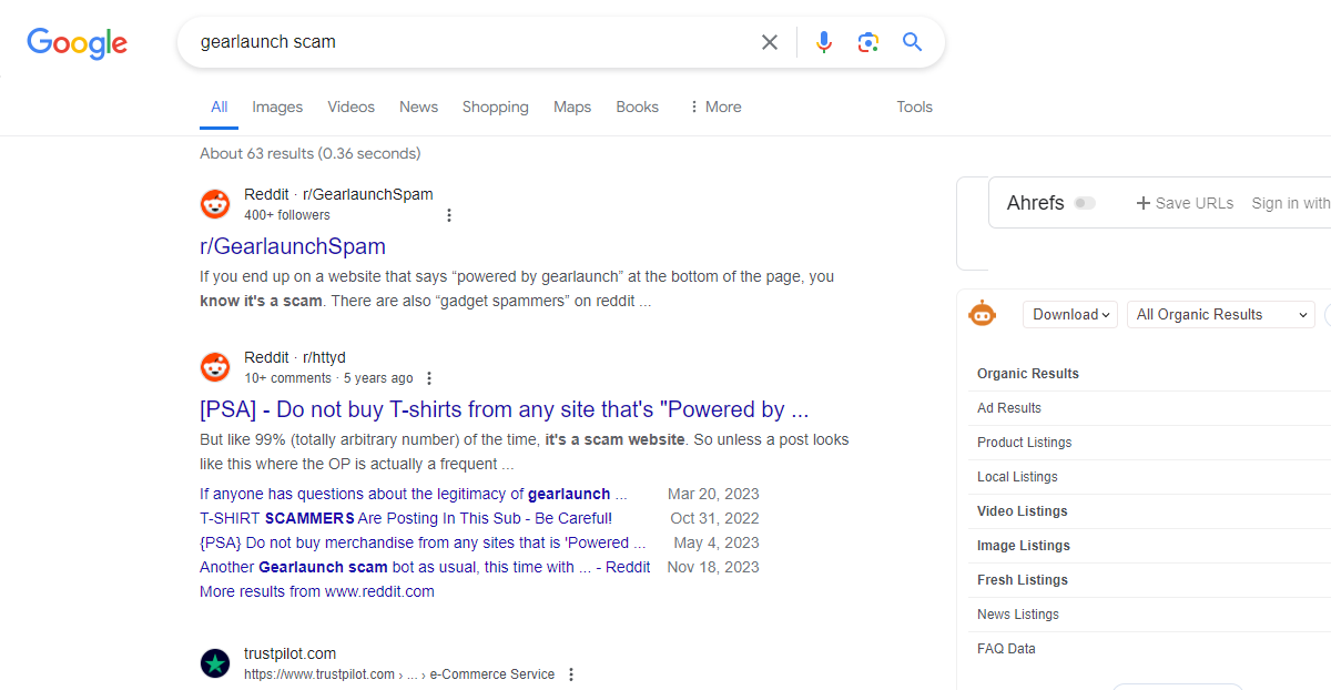 Gearlaunch Scam Google SERP 2024