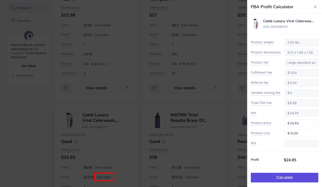 Sellzone FBA calculator