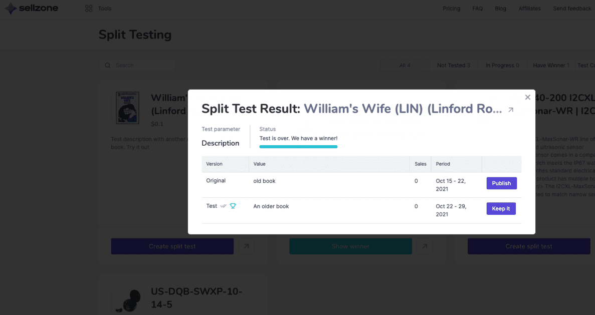 Sellzone Split Test Result