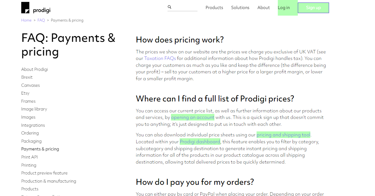 Prodigi Pricing Page 2024