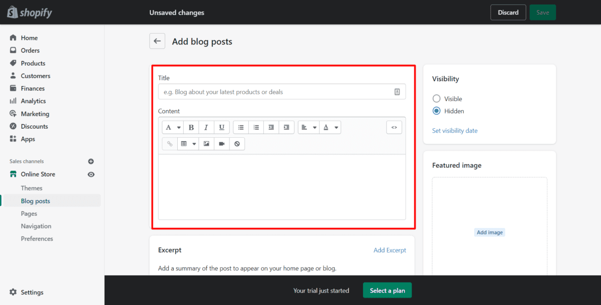 Enter the content in the Content field.