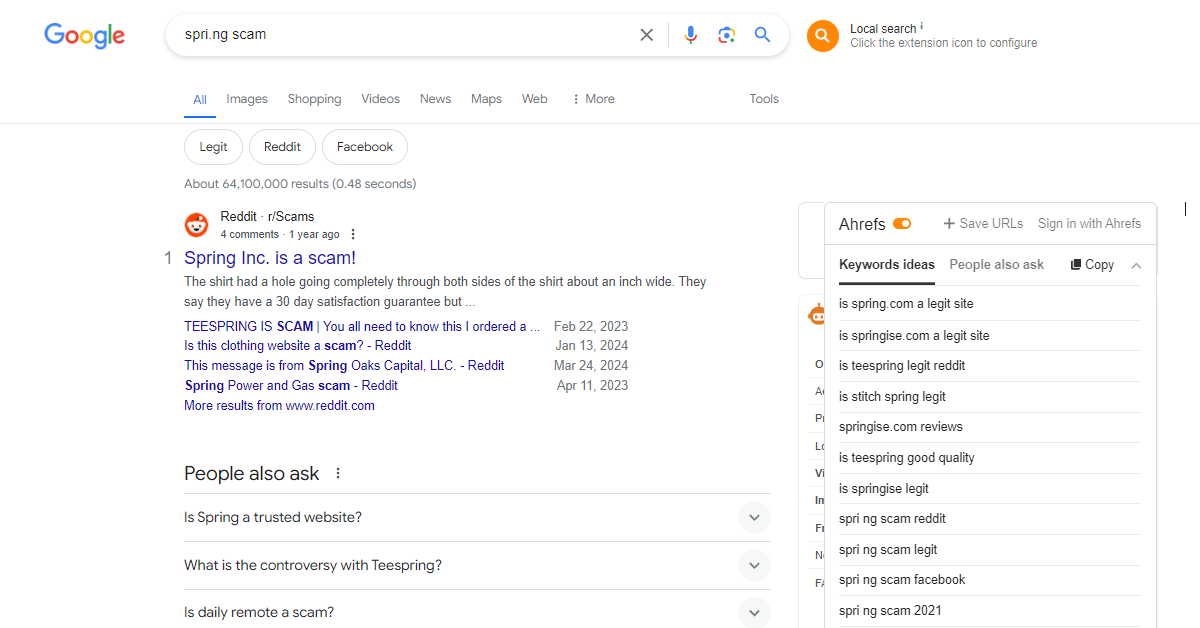 Spri.ng Scam Google SERP 2024