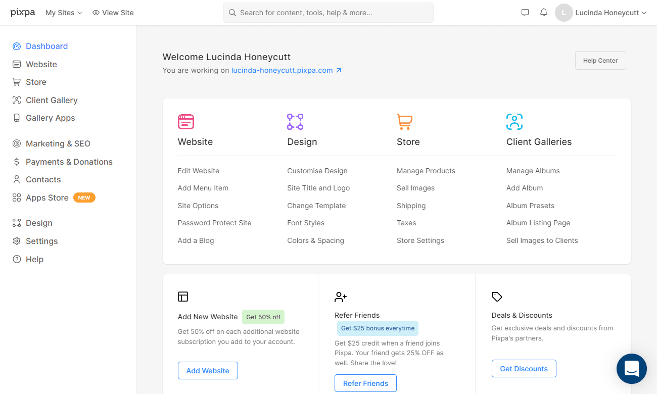 Pixpa Dashboard