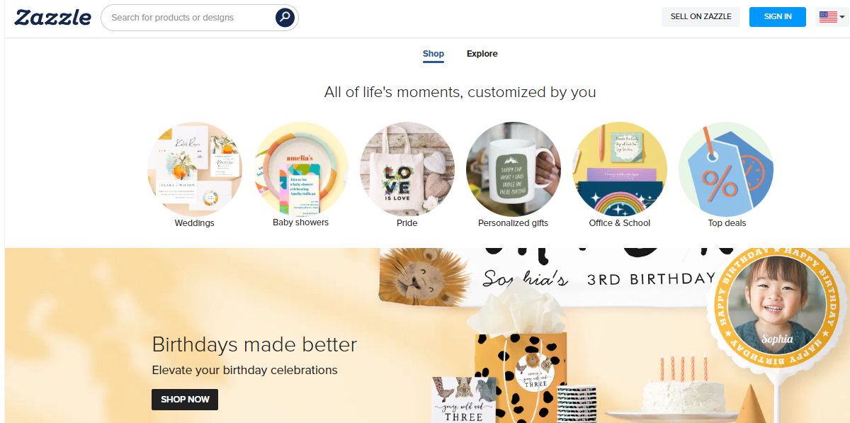 Zazzle Homepage Overview