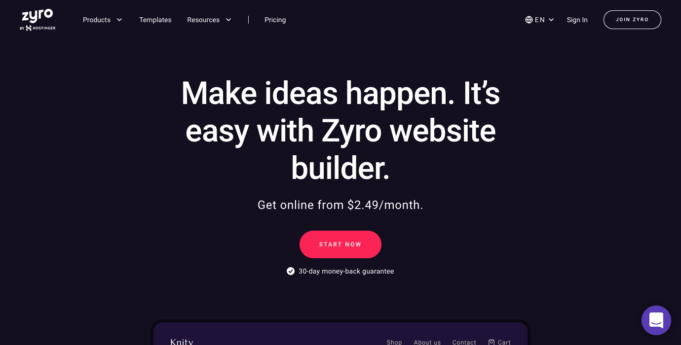 Zyro Homepage